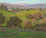 William Wendt, Rolling Hills with a Snow-capped Mountains Beyond