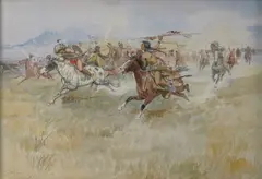 Charles Marion Russell, The Battle between the Blackfeet and the Piegans, 1897, watercolor, gouache and pencil on paper
