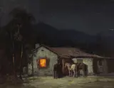 Gordon Coutts, Cowboy Cottage by Moonlight, oil on canvas