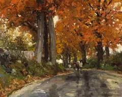 Richard Schmid, Autumn Scene, Children Coming Home from School (No. 162), 1963, oil on canvas