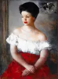 Grigory Gluckmann, Seated Young Lady in Red, oil on panel