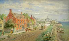 Edward Lamson Henry, Old New York, watercolor and goauche on paper laid to card