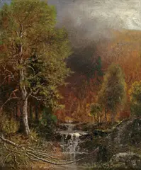 Stream in a Forest by Ralph Albert Blakelock, oil on canvas, sold May 2008