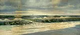George Howell Gay, Waves Crashing on the Shore, watercolor on paper laid to card