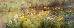 Fidelia Bridges, Irises Along the River, watercolor on paper on board