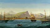 Joseph W. Pierce, Shipping in a Far Eastern Harbor, Possibly Batavia (Jakarta), oil on canvas