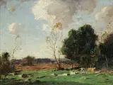 George M. Bruestle, Landscape of Trees on the Edge of a Clearing, oil on canvas