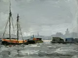 Robert Henri, Harbor View, oil on artist's board