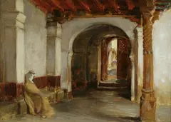 Frederick Arthur Bridgman, Small Entrance to the Mosque de la Pecherie, Algiers, oil on canvas