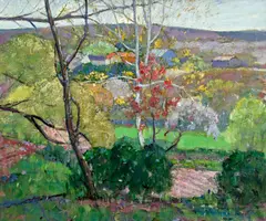 Richard Edward Miller, Summer Landscape with Farm Building, oil on canvas