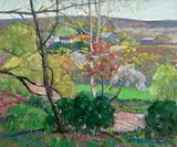Richard Edward Miller, Summer Landscape with Farm Building, oil on canvas