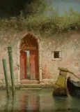 Burr H. Nicholls, Venetian Red Gate, oil on canvas laid to board