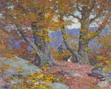 Edward Henry Potthast, A Hunter and His Dog among Autumn Trees