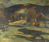 Aldro Thompson Hibbard, Houses Along a Wintry Stream, oil on canvas