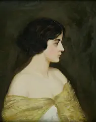 George de Forest Brush, Portrait of a Woman in a Yellow Shawl, oil on painter's board