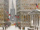 Guy Carleton Wiggins, The Financial District, New York Winter, oil on canvas board