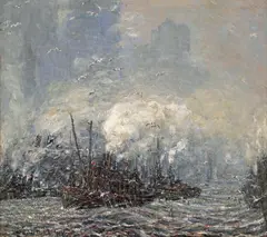 Frederick Usher Devoll, Coming up the Harbor, New York, oil on canvas