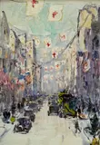 Anna Richards Brewster, Fifth Avenue Flags, oil on board