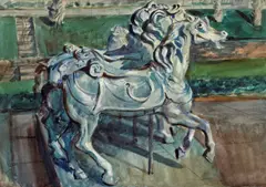 Carousel Horses by Reginald Marsh, 1937, watercolor on paper on board, sold May 2008