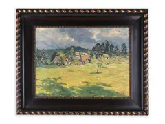 Jaroslav Panuška, Landscape with Cottages, First half of 20th century, Oil on cardboard