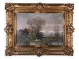 Adolf Kaufmann, Houses Near a Pond, Before 1900, Oil on canvas