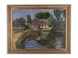 Viktor Klein, Houses Near the Pond, First third of 20th century, Oil on cardboard