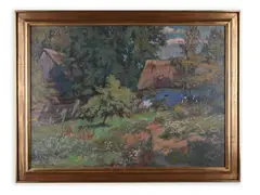 Stanislav Hudeček, Village Houses, First half of 20th century, Oil on cardboard