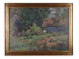 Stanislav Hudeček, Village Houses, First half of 20th century, Oil on cardboard