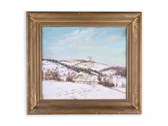 František Kaván, Village in Winter, First third of 20th century, Oil on cardboard