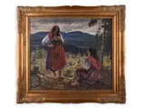 Josef Fiala, Two Girls on a Glade, First half of 20th century, Oil on plywood
