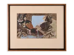 Antonín Pelc, Dialogue in a Train, 1955, Gouache, pastel and paper