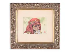 Joža Uprka, Portrait of a Girl in a Folk Dress, Watercolour, paper