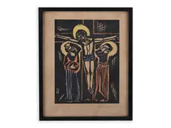 Vlastislav Hofman, Crucifixion, 1920, Coloured linocut, paper