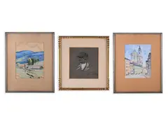 Miroslav Nový, Two Landscapes and a Portrait, First half of 20th century, Watercolour, gouache, paper