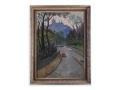 Lev Šimák, Hradčany from Chotkovy Sady, 1977, Oil on hardboard