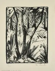 Waldlandschaft mit kleinen Figuren (2) by Otto Mueller, Um 1919, Lithografie auf Velin, sold Jan 2025