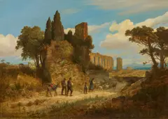 Bauern mit Ziegenherde in der Römischen Campagna by Heinrich Hartung, 1877, Öl auf Leinwand, sold Nov 2024