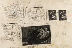 Walter Dahn, The Unforgetable Fire, 1988, Öl, Serigrafie und Schmutz auf Leinwand