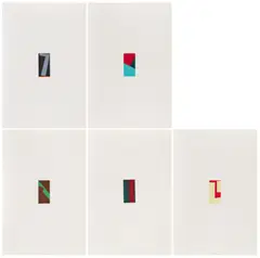 Heinz Gappmayr visuelle Gedichte Palermo fünf Miniaturen by Blinky Palermo, 1972, Jeweils: Folienprägedruck auf Aquarellbütten, sold Nov 2024
