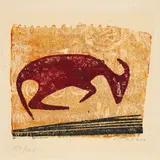 Ewald Mataré, Liegende Kuh (nach rechts), 1958, Farbholzschnitt auf Maschinenbütten