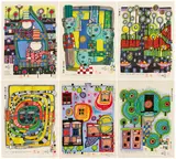 Joy of Man - Menschenfreude by Friedensreich Hundertwasser, 1988, 6 Japanische Holzschnitte auf Japan, sold Nov 2024