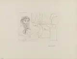 Pablo Picasso, Sculpteur et son modèle avec la têtesculptée du modèle, 1933, Radierung auf Montval (Wasserzeichen)
