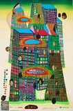 Friedensreich Hundertwasser, Good Morning City - Bleeding Town, 1970/71, Farbserigrafie (zwei Farben sind phosphoreszierend), mit Metallprägung auf leichtem Karton