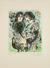 Marc Chagall, Le rendez-vous, 1983, Farblithografie auf Arches FRANCE (Wasserzeichen)