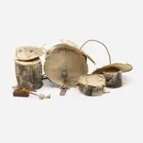 Claes Oldenburg, Miniature Soft Drum Set, 1972, three-dimensional screenprint on canvas, rope, spray enamel on wood