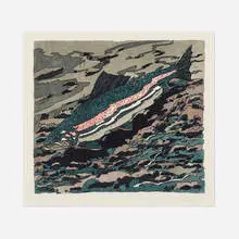 Neil Welliver, Winter Rainbow Trout, 1983, aquatint and etching in colors on Arches Cover