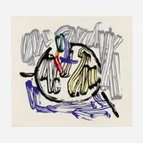 Apple with Gray Background (from the Seven Apple Woodcuts series) by Roy Lichtenstein, 1983, woodcut in colors on handmade Iwano Kizuki Hosho, sold Sep 2022