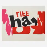 ha, by Corita Kent, 1966, screenprint in colors on Pellon, sold Sep 2022