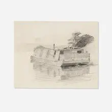 William Langson Lathrop, Barge on the Delaware Canal, graphite on paper