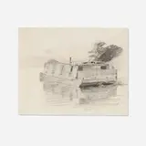 William Langson Lathrop, Barge on the Delaware Canal, graphite on paper